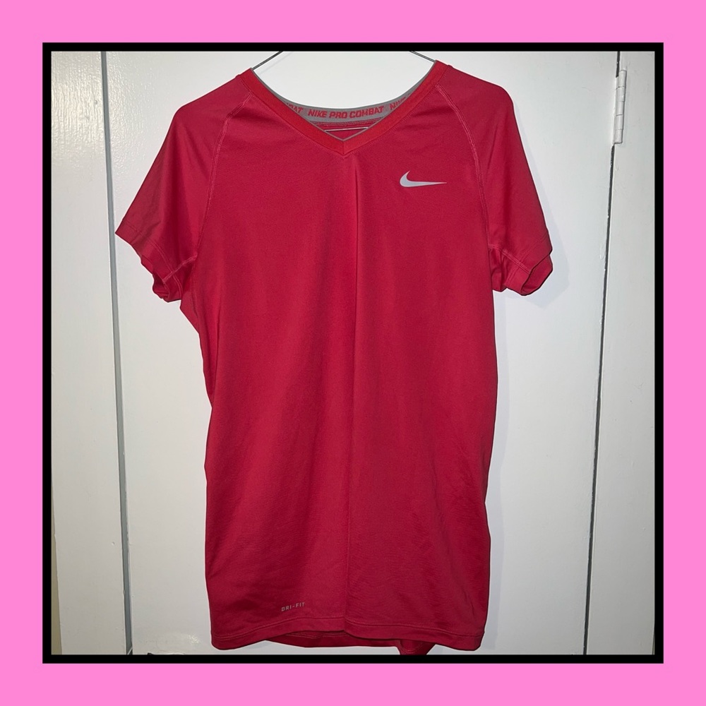 Nike Hot Pink Dri Fit V Neck Athletic Tee